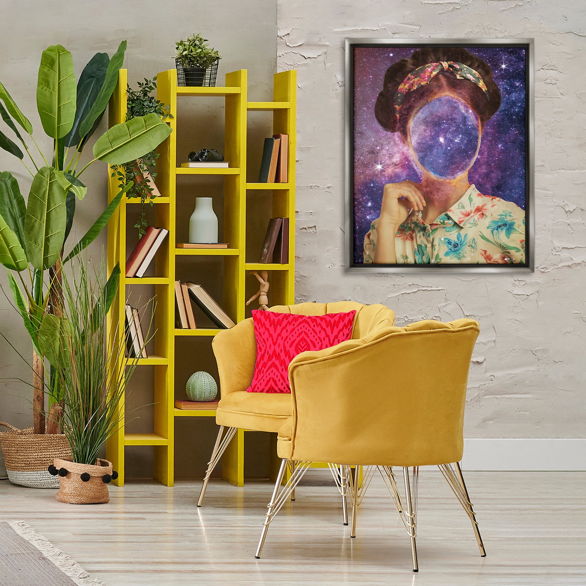Stupell Industries Space To Think Portrait Astrology & Stars Painting Gray Floater Framed Canvas Art Print Wall Art, 25 x 31