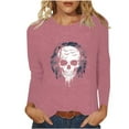thumbnail image 2 of YUGYXL Women's Halloween Sweatshirts Skull Graphic T Shirts Long Sleeve Pullover Tops Gothic Fall Clothes Purple S, 2 of 7