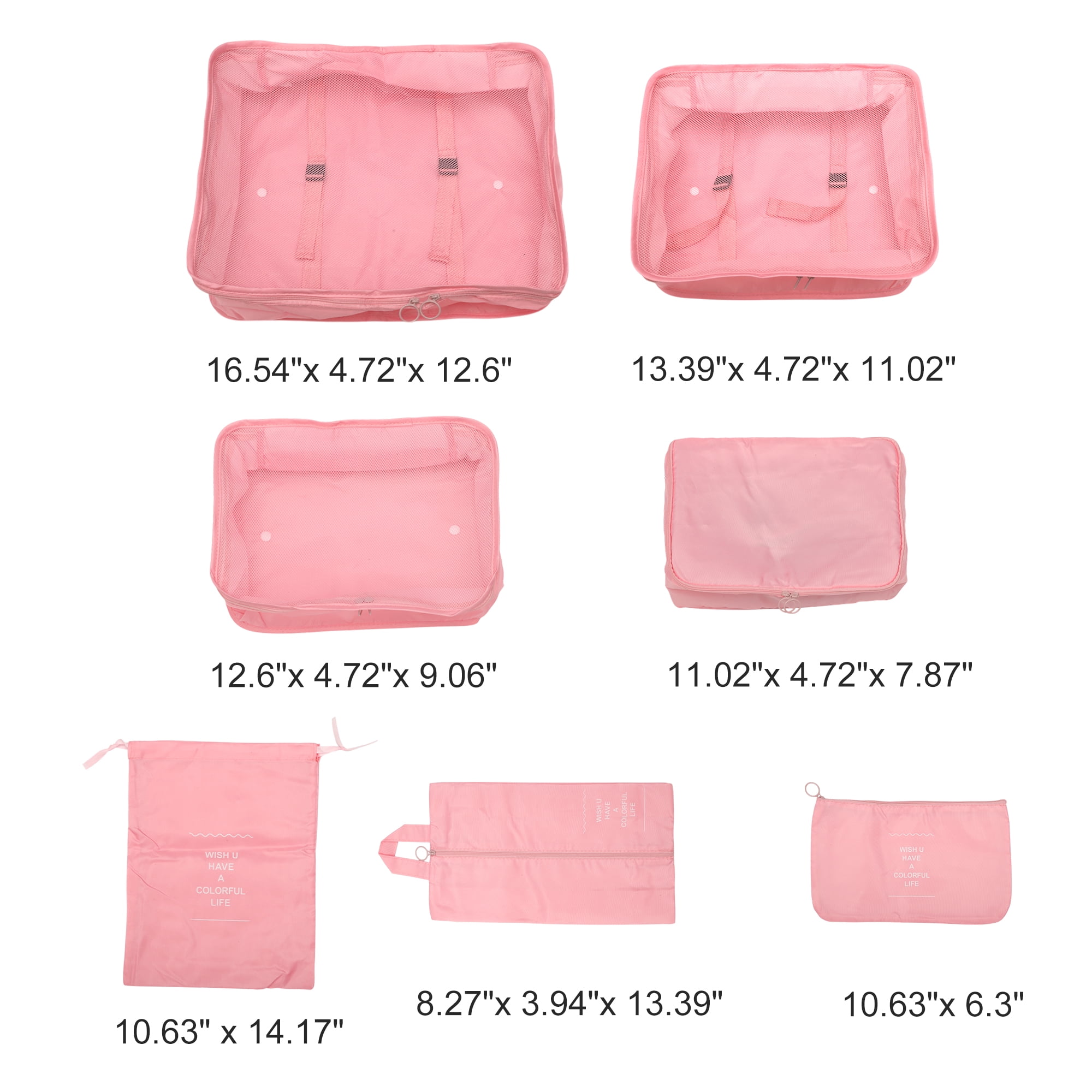 Unique Bargains Portable Packing Cube Set with 7 Different Sized Bags Pink