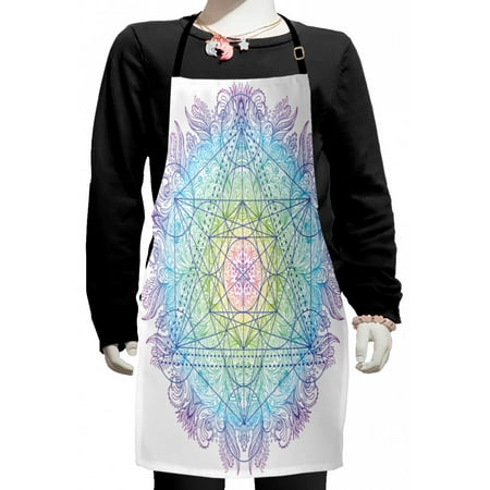 

Ethnic Kids Apron Mandala Round with Geometry Element Metatron Cube Alchemy Theme Boys Girls Apron Bib with Adjustable Ties for Cooking Baking Painting Multicolor by Ambesonne