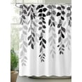 thumbnail image 2 of Grey Ombre Botanical Shower Curtain Set, Waterproof Shower Curtains for Bathroom, Watercolor Gray Pastoral Leaf Washable Fabric Cloth Bath Curtain for Bathtub Decoration with Hooks 48x72 Inches, 2 of 6
