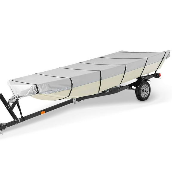 16FT Waterproof Boat Cover, Trailerable Cover Heavy Duty Bass Boat Covers, All-Weather Mooring Cover Outdoor Protection Replacement for Jon Boat, Grey