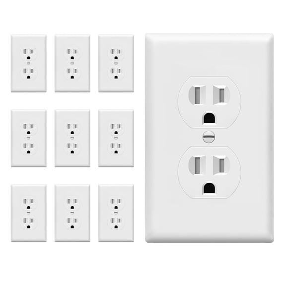ENERLITES Duplex Outlets and Wall Plates Bundle, Tamper-Resistant Electrical Receptacle, 15A 125V, Self-Grounding, 2-Pole, UL Listed, 61581-TR-WWP-10PCS, White ,10Packs