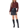 thumbnail image 2 of Blazer de Tweed INSPIRE CHIC para mujer, chaqueta corta de traje de manga larga en color rojo vino, 2 of 5