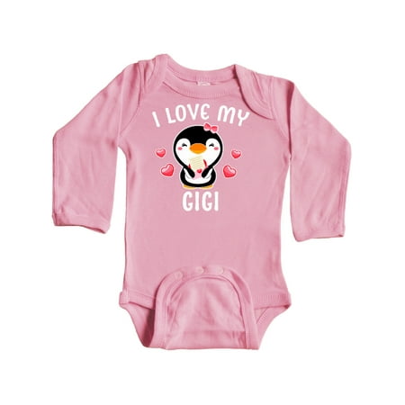 

Inktastic I Love My Gigi with Cute Penguin and Hearts Gift Baby Girl Long Sleeve Bodysuit