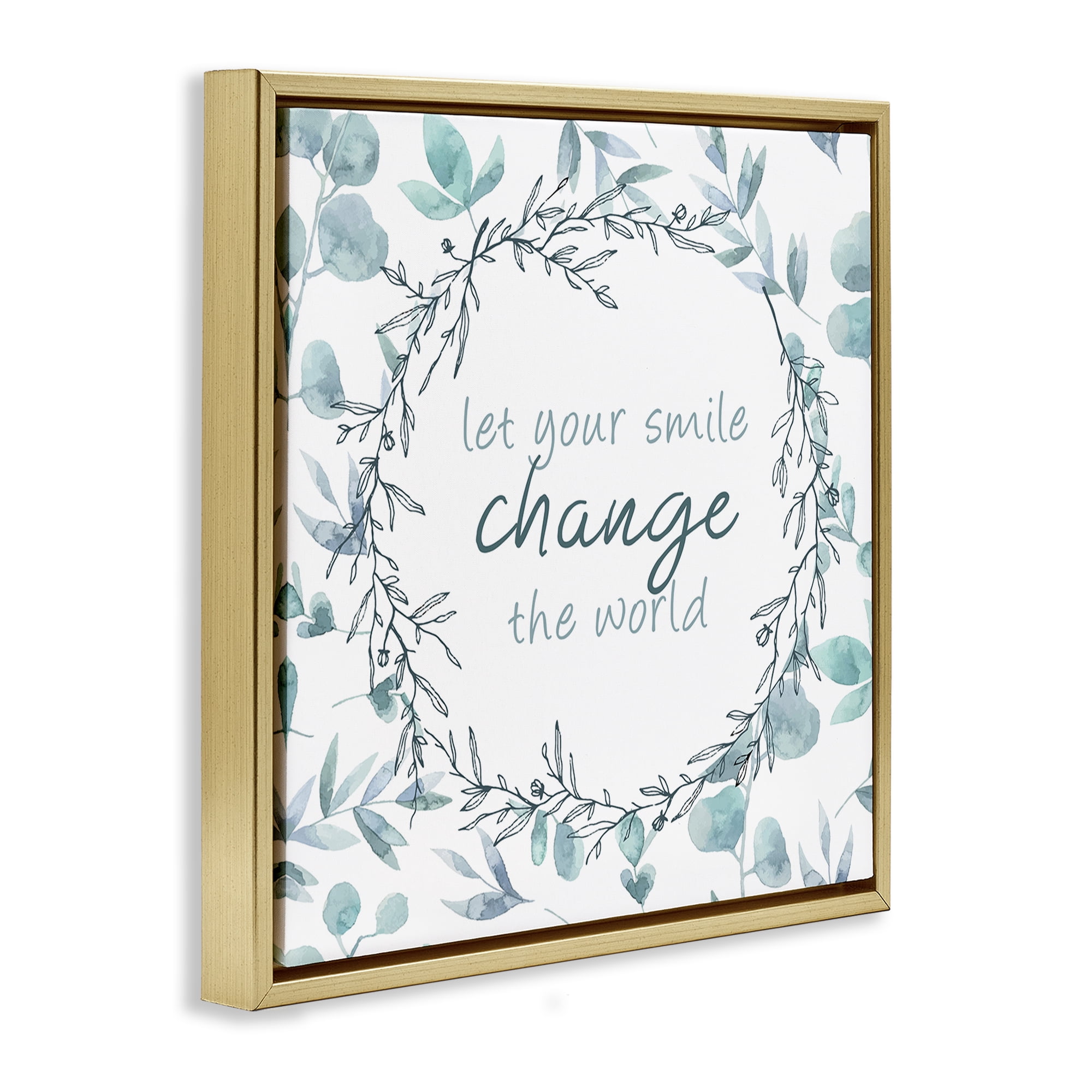 Stupell Industries Smile Change The World Gold Framed Floater Canvas Wall Art, design by Kim Allen