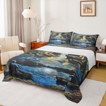 Feelyou Hippie Pike Fish Twin Sheet Sets, Rustic Farmhouse Animal Twin Fitted Sheet, Hunting and Fishing Flat Sheet, Super Cozy Room Decor, 3-Piece