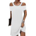 thumbnail image 1 of Womens Plain Cold Shoulder Short Sleeve Mini Dress Summer Casual Shift Dresses-DF, 1 of 4