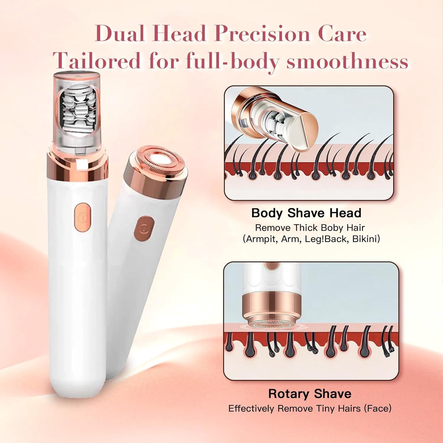 Epilator for Women, 2 in 1 Epilator & Shaver, Facial Hair Removal Device with LED Light,Portable Lady Shaver for Face, Underarms, Legs, Travel Use（White）