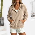 thumbnail image 2 of Fall/Winter Sweatshirts For Women Hooded Drawstring Corduroy Snap Button Design Pullover Hoodie Sweatshirts (Available in Plus Size), 2 of 6