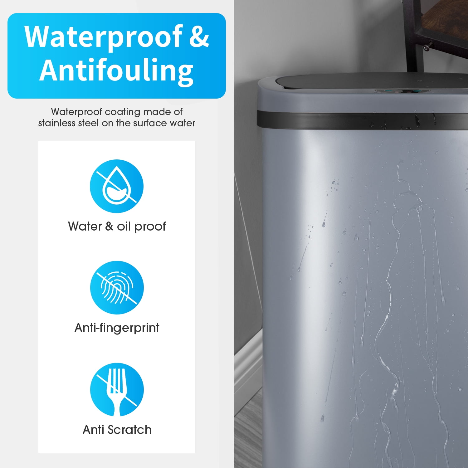 YRLLENSDAN 13 Gallon Touch Free Trash Can with Lid Auto Open, 49L Motion Sensor Kitchen Garbage Can Plastic Dustbin for Kitchen with Anti-Fingerprint Trash Bin for Office Bedroom, Gray 1 Pack