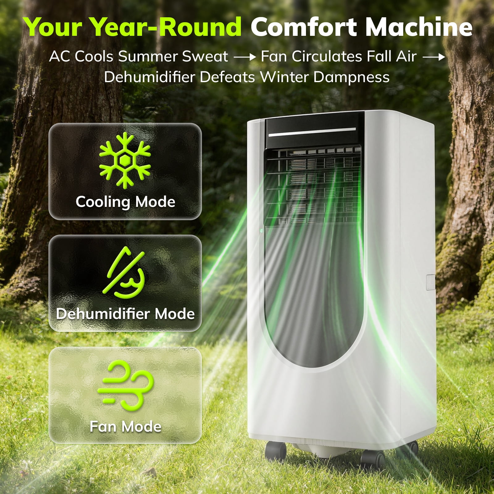 JIEJIA 8000 BTU Portable Air Conditioner, 3-in-1 AC Unit with Fan, Cool and Dehumidifier, Remote Control, Sleep Mode , for Rooms up to 250 Sq Ft