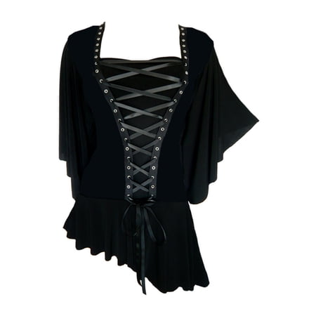 Dare to Wear Alchemy Corset Top: Gothic Steampunk Punk Rock Women s Plus Size Asymmetric Shirt  Onyx 2x