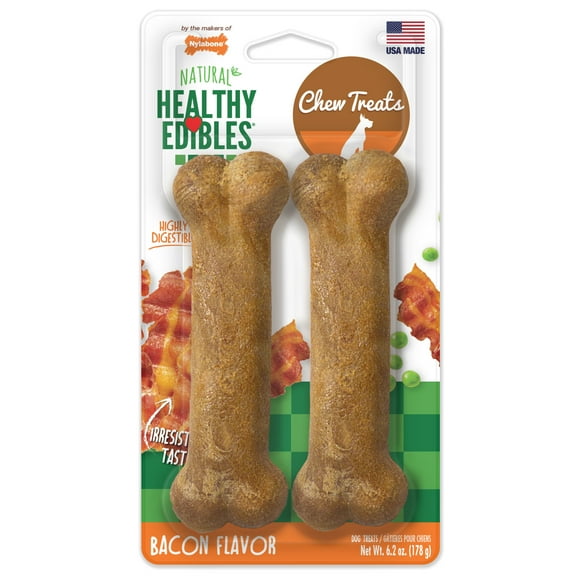 Nylabone Healthy Edibles All-Natural Long Lasting Chew Treats Bacon Medium (2 Count)