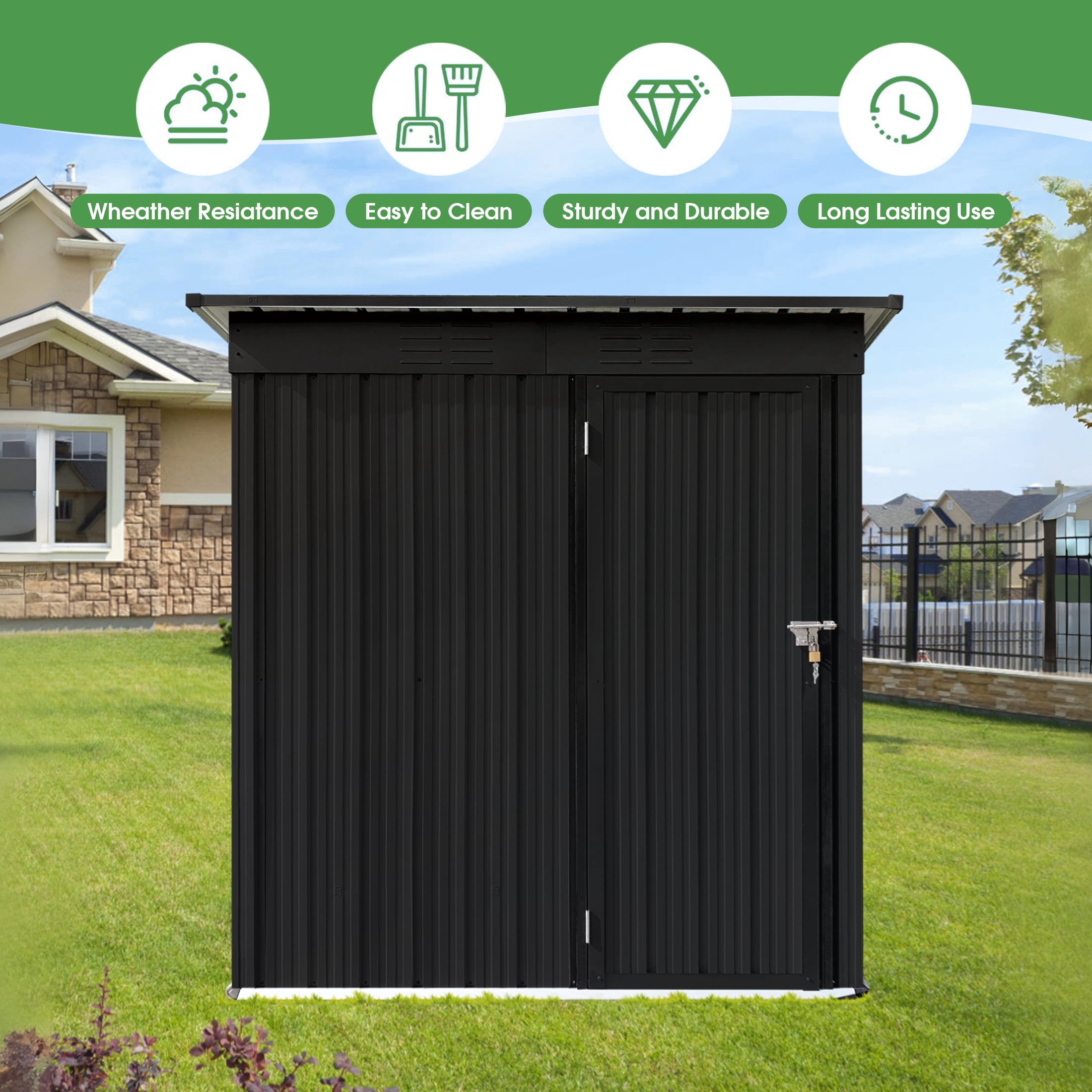 Aukfa Outdoor Storage Shed, 5 X 4 FT Metal Garden Shed, Waterproof Tool Shed for Backyard Patio, Black