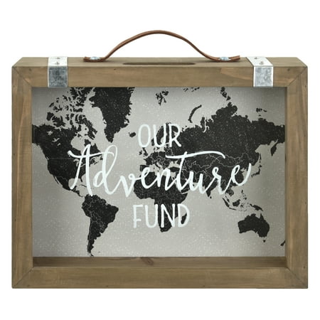 Mainstays Wood Modern Farmhouse Style Adventure Fund Bank, Brown, 10" x 8.29"