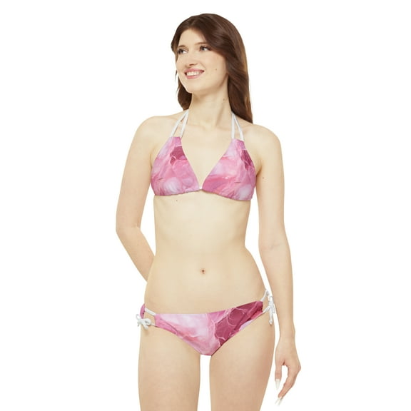 Pretty in Pink: Marble Strappy Bikini Set, Cute and Trendy Swimwear