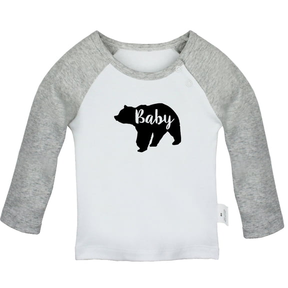 Baby Bear Novelty T shirt For Baby, Newborn Babies T-shirts, Infant Tops, 0-24M Kids Graphic Tees Clothing (Long Gray Raglan T-shirt, 0-6 Months)