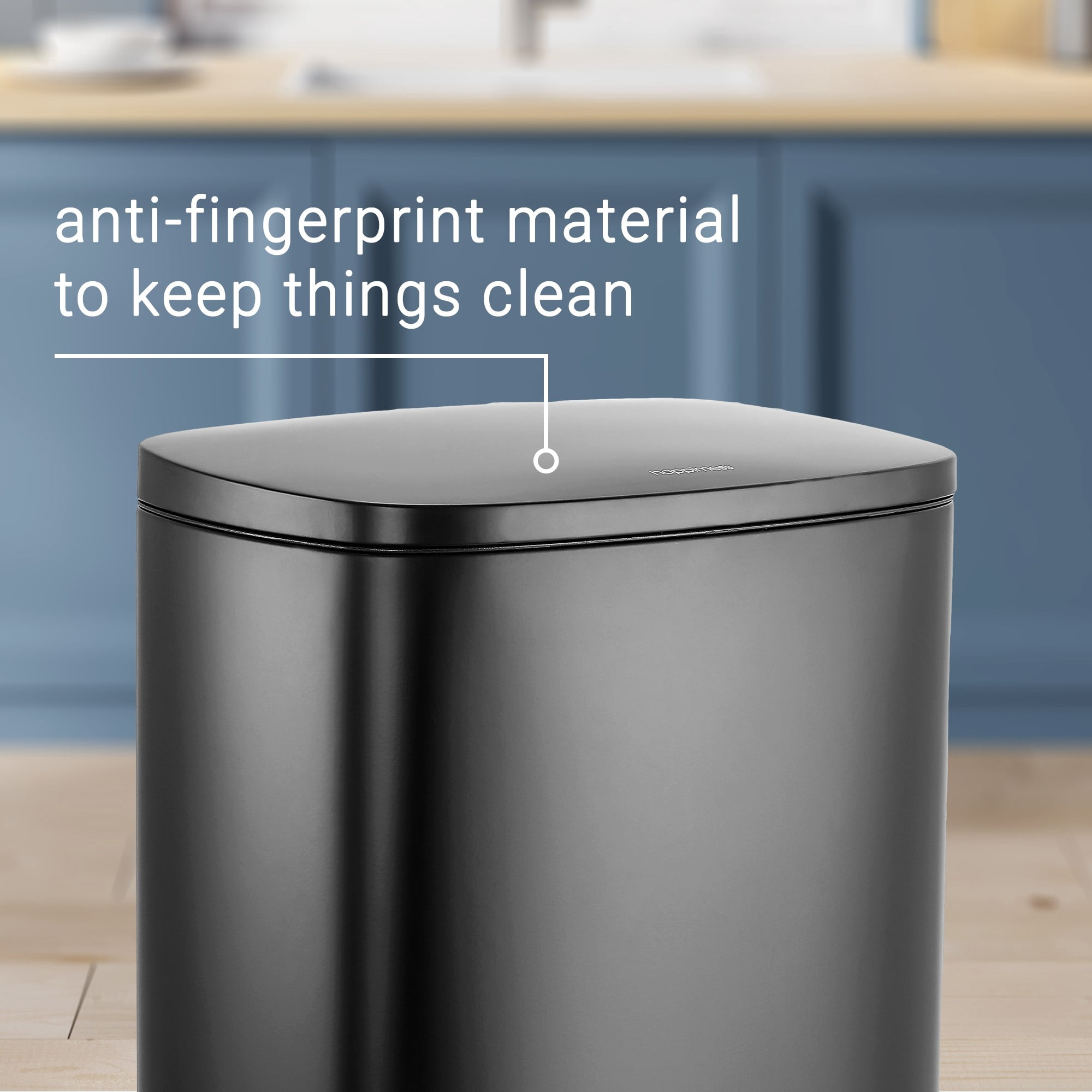 happimess Connor Rectangular 13.2-Gallon Trash Can with Soft-Close Lid and FREE Mini Trash Can, Charcoal Black, HPM1006B