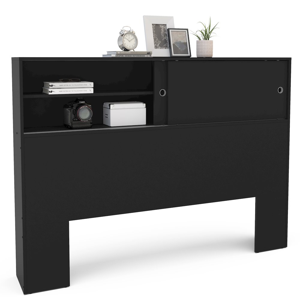 Polifurniture Victoria Queen Size Wood Storage Headboard, Black