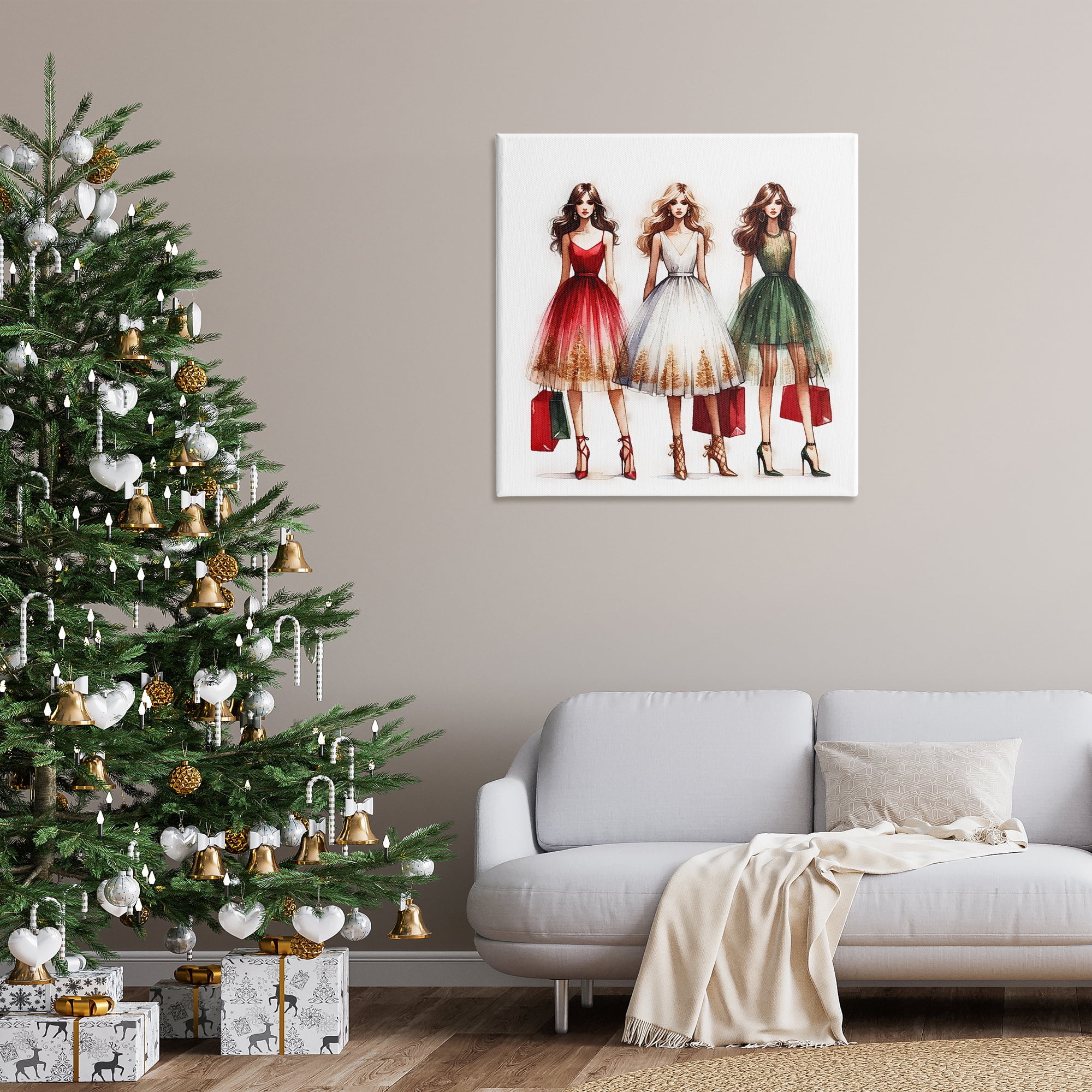 Stupell Industries Trendy Christmas Girls Holiday Painting Gallery Wrapped Canvas Art Prints Wall Art, 36 x 36