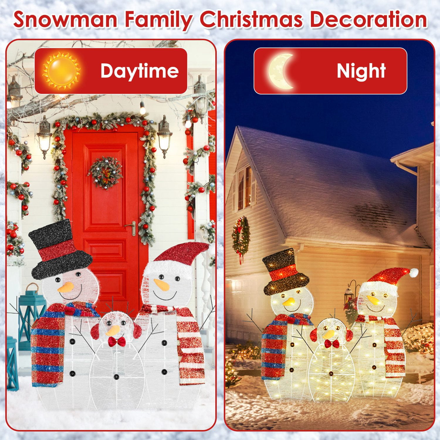 Astoutdoor 3-Piece 2D Snowman Christmas Yard Decoration, Pre-Lit LED Snowman Family, White