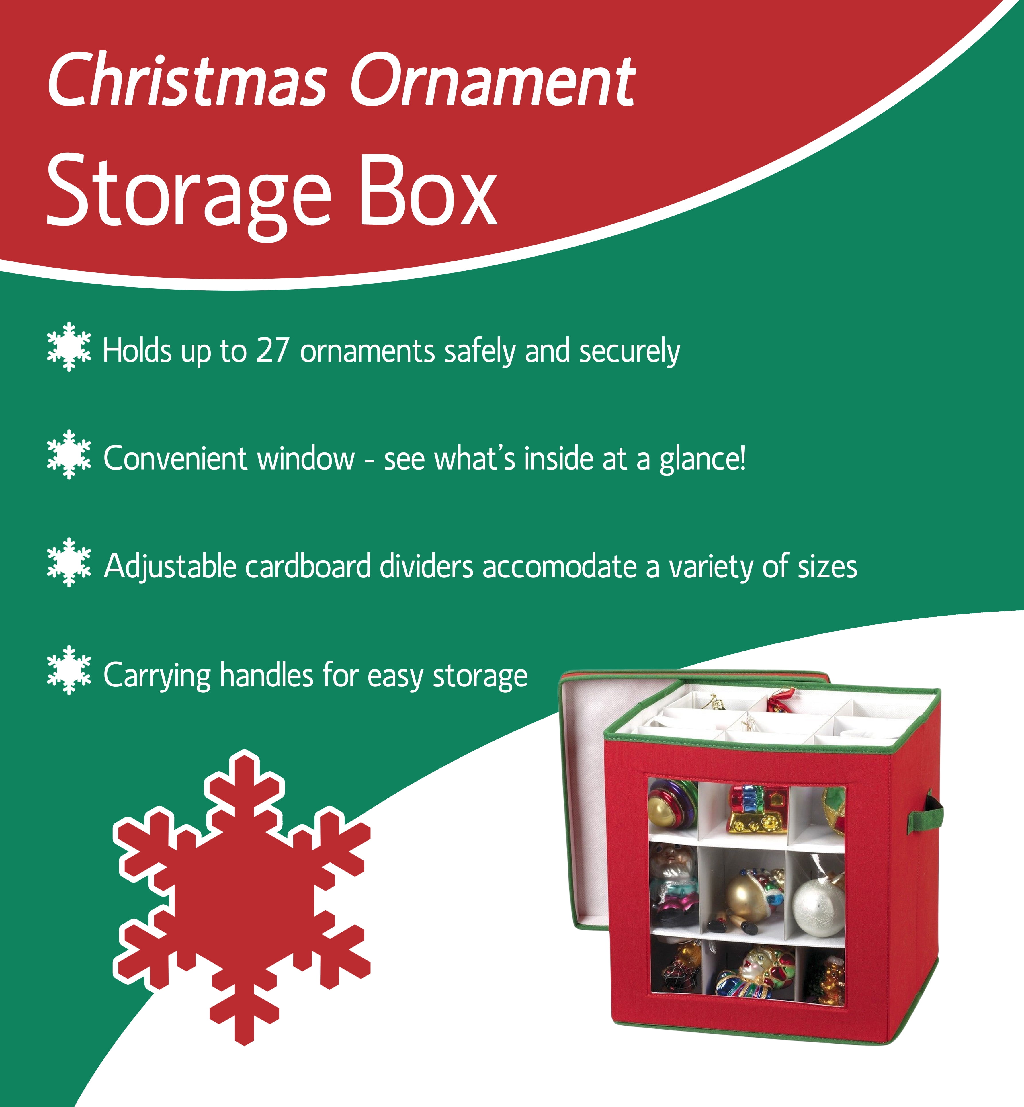S&W Home Decor Large Ornament Storage Box with 27 Compartments