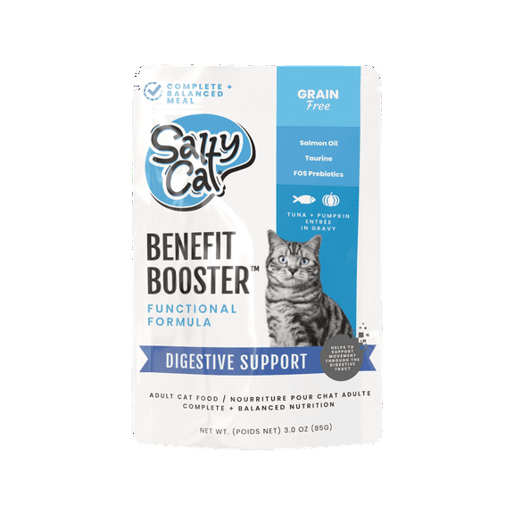 Salty Cat Benefit Booster Digestive Support Tuna & Pumpkin Entrée in Gravy Wet Cat Food, 3 oz. Pouch
