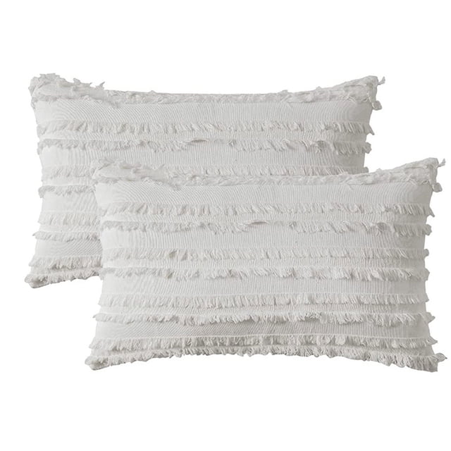 Juego de 2 fundas de almohada decorativas bohemias, fundas de cojín con patrón de Jacquard a rayas de lino para sofá, sala de estar y dormitorio