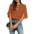 thumbnail image 3 of Uhndy Women Summer Casual Tops Shirts V Neck Blouse Casual Chiffon Blouses Loose Tunic Short Sleeve Tops Holiday Work Baggy T Shirts Pullover orange 2XL, 3 of 4