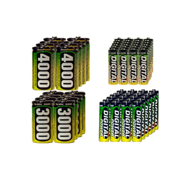 24 AA (2600 mAh) + 24 AAA (1200 mAh) + 8 C (3000 mAh) + 8 D (4000 mAh) NiMH Batteries AccuPower