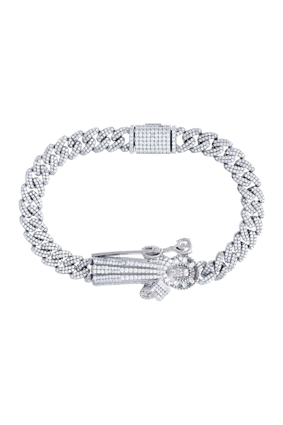 925 Sterling Silver 5.85ct Round, 0.45ct Baguette Moissanite St. Augustine Bracelet 8.5 Inch 19mm Wide Link Bracelet for