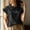 Black, variant on Women's Solid Color Short Sleeve Top Women's Solid Color Ruffled Collar Sleeve Short Sleeve Blouse Casual Feminine Top Navy M