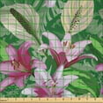 thumbnail image 2 of Ambesonne Flower Fabric by the Yard Microfiber, Aquarelle Lily Garden, 2 Yards, Magenta Hunter Green, 2 of 2