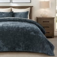 thumbnail image 2 of EVERGRACE Velvet Quilt Set King Size, Luxurious Soft Striped Channel Bedding Set, Lightweight Velvet Comforter for All Season, Oversized Bedspread Coverlet with 2 Matching Shams, Stormy Blue, 2 of 8