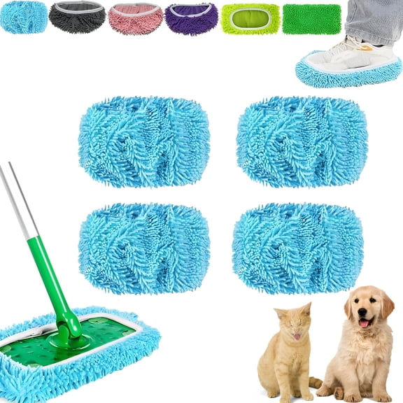 ACDANC Reusable Mop Pads,Chenille Mop Refill Pads for Home Use,Washable Reusable Microfiber Mop Pads,Sweeping Cloths for Multi Floor Surface Wet & Dry Cleaning (4*Blue)