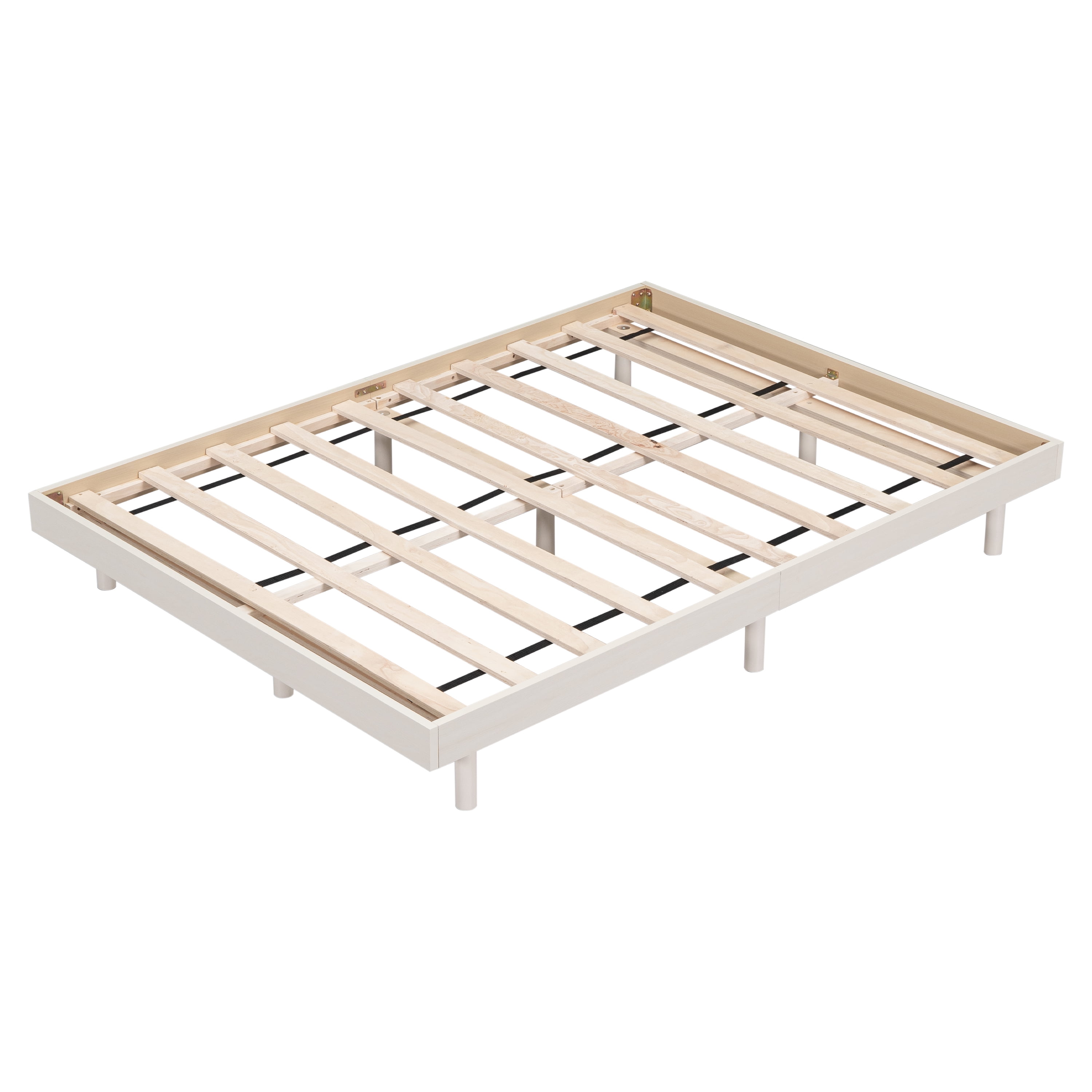 Miniyam Full Platform Bed , Low Profile Wooden Bed with Slats, No Box Spring Needed, Modern Design for Teen, White
