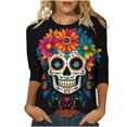 thumbnail image 2 of Craaazy Halloween Printed Shirt for Women Round Neck 3/4 Sleeve T-Shirt Loose Halloween Featival Tops Gifts for Women, 2 of 5