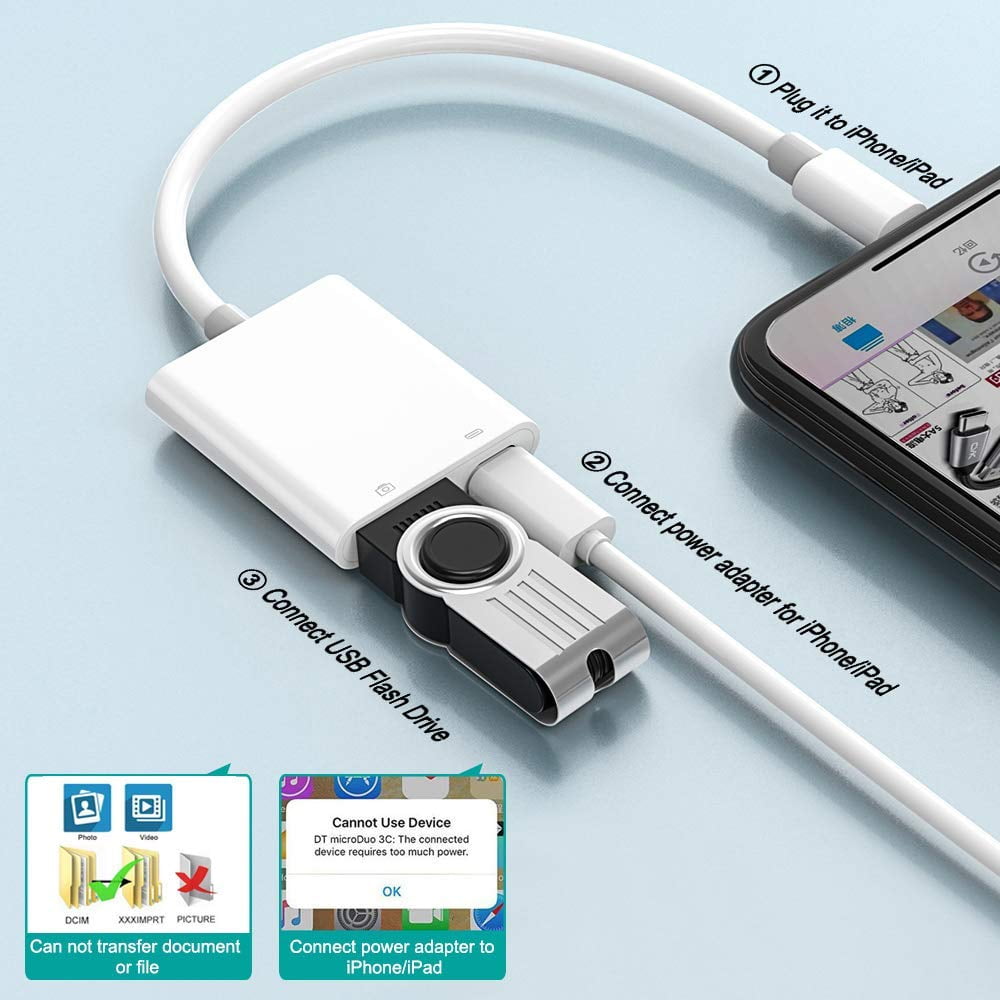 Support Card Reader USB 3.0 Female OTG Adapter with Charging Interface Data Sync Charge Cable Compatible with iPhone/iPad MIDI Interface White Hubs HENKUR USB Camera Adapter 