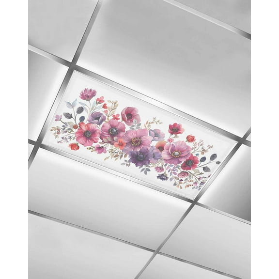Fluorescent Light Covers for Ceiling Lights 1 Pack, Pink Spring Floral Magnetic Ceiling Light Covers 2x4ft for Classroom Office School, Watercolor Summer Elegant Botancial Drop Ceiling Light Shade