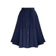 thumbnail image 4 of Women'S Elastic Waist A-line Pleated Midi Denim Skirt Ladies Button Up Loose Skirt Casual Skirt, Commuting Wind, Seasonal Fashion, Elegant Design, Quality Stitching, 4 of 6