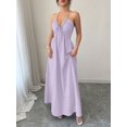 thumbnail image 5 of Solid Color Tie-Up Backless Maxi A-Line Dress Women's Summer Sundress One Piece Long Dress, 5 of 10