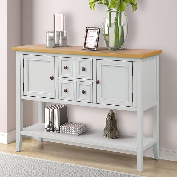 Buffet Cabinet Sideboard 46 Dining Room Console Table W 4 Storage Drawers 2 Cabinets 1 Bottom Shelf Buffet Server Cabinet Kitchen Console Table Home Furniture Side Cabinet Anqitue White Q3729 Walmart Com Walmart Com