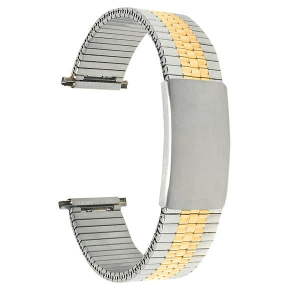 Bandini 12mm Silver and Gold (Two-Tone) Tone Stainless Steel Stretch Watch Strap for Women, Straight End, Adjustable Length Metal Expansion Watch Band, No Buckle