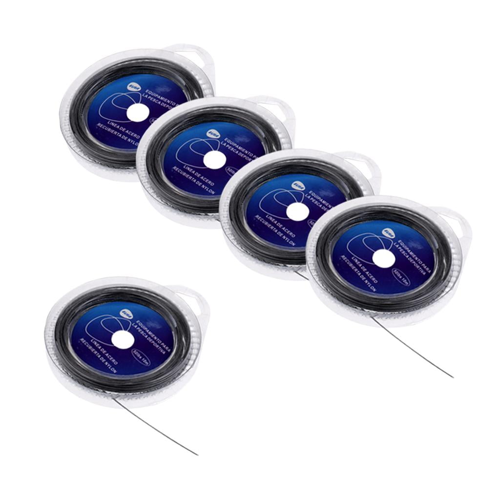 5 Spools Fishing Line Wire Leader, Wire 10m Spool with 12 Pieces Crimps