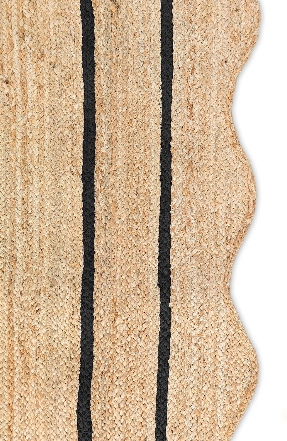 Weaving Village Wave Scalloped Natural Jute Rug Boho Jute Rug Entryway Runner Rug Farmhouse Scallop Rug, Black (5'x8')
