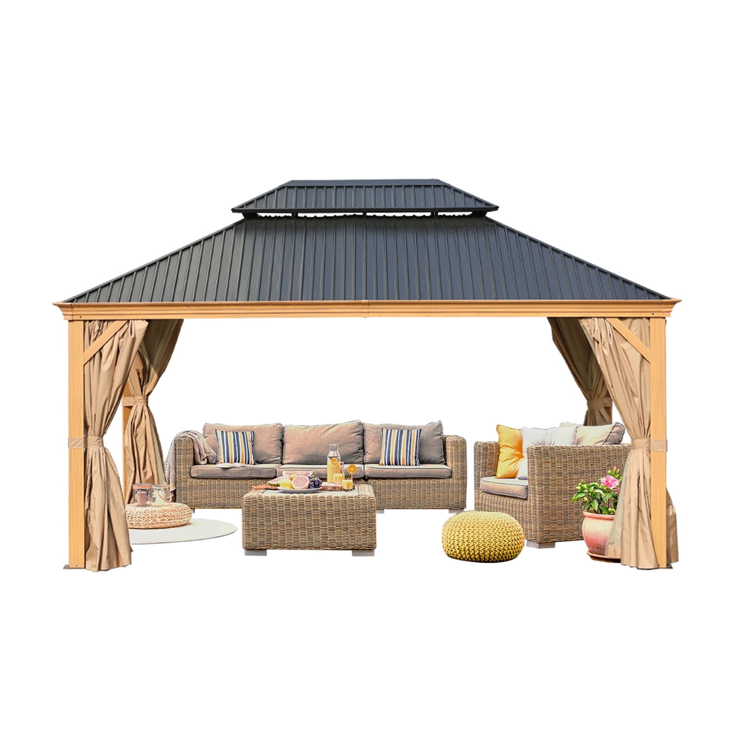 Aoodor 16' x 12' Hardtop Aluminum Gazebo, Ventilated Double Tops with UV Resistant