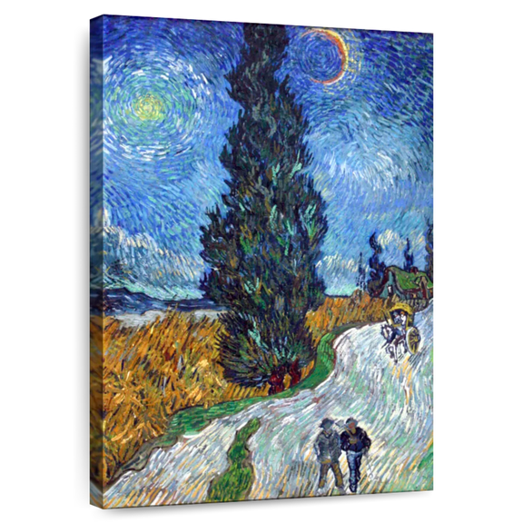 Elephant Stock Road With Cypress And Star Wall Art - Vertical Canvas Wall Art - Living Room Wall Decor - Transportation Canvas - Gray And Blue Decor By Vincent Van Gogh - 8" x 12"