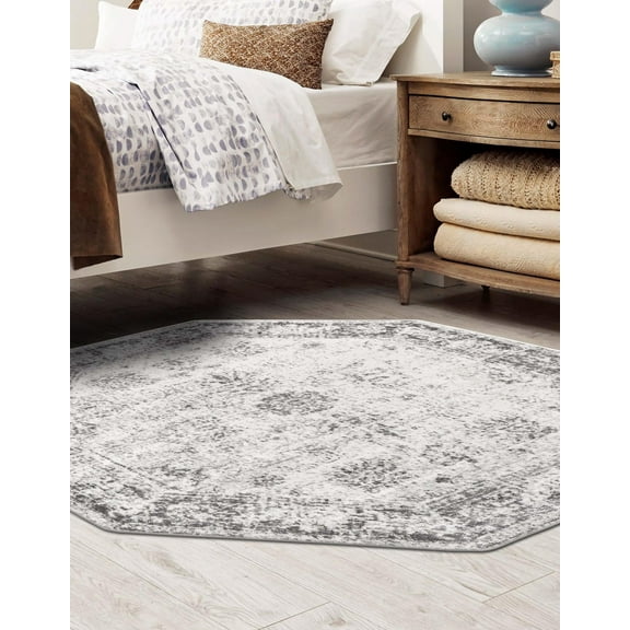 Unique Loom Sofia Collection Area Rug - Casino (6' Octagon Gray/Beige)
