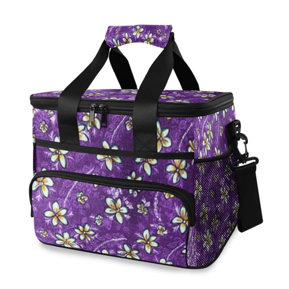 Cooler bag Floral Design on Purple 15L Insulated Lunch Bag Large Cooler Suitable for camping and picnics